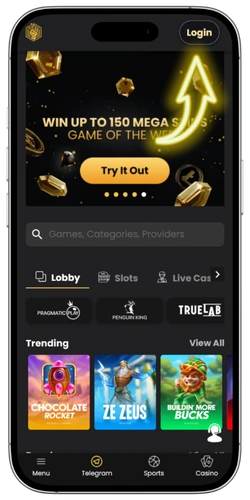 Lucky Block Casino login button location on homepage